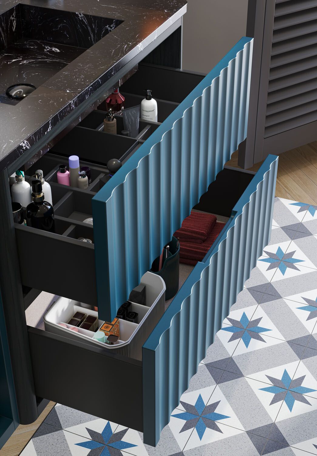 Mueble azul madera maciza